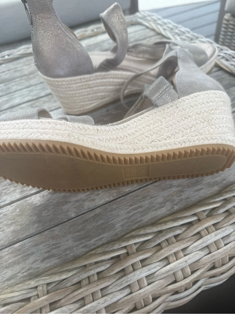 Eileen Fisher Wisp Metallic Taupe Espadrille Wedge Sandal with Ankle Strap